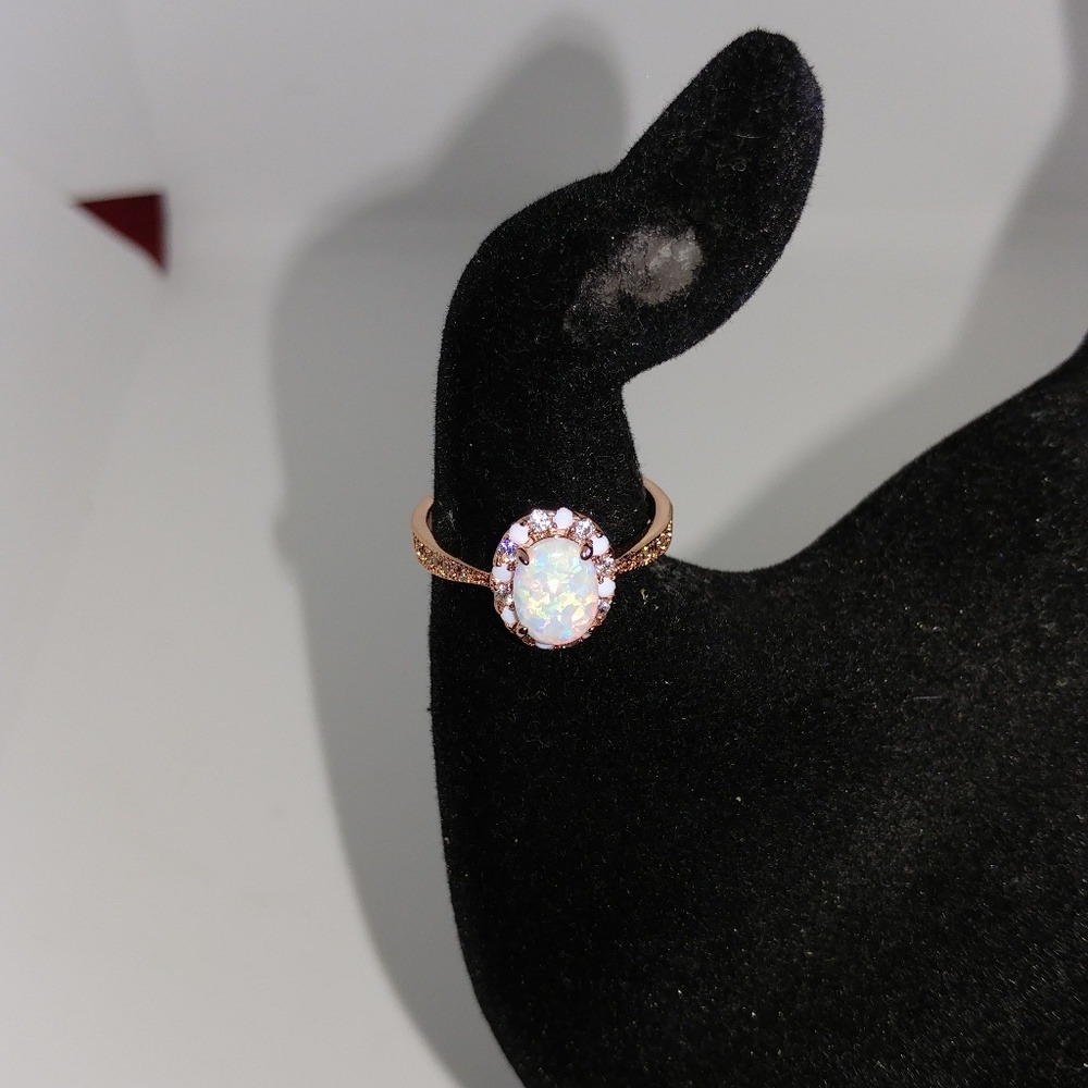 Pink Opal Rose Goldtone Ring Size 7